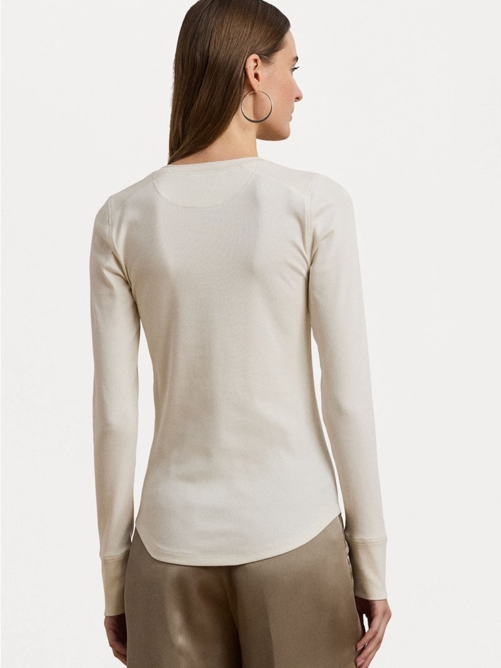 Lauren Ralph Lauren LRL Cream Henley Top Stretch Cotton Slim Fit Size S NWT - Picture 2 of 8